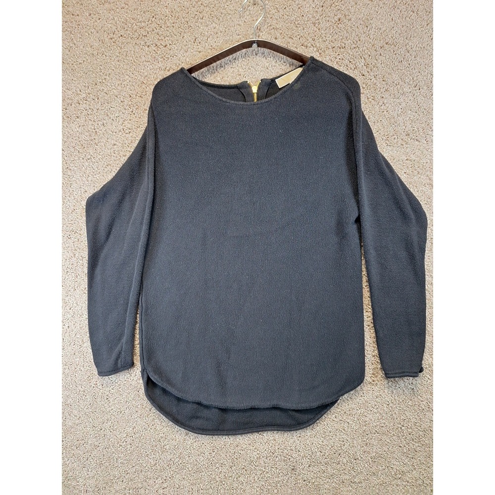 Michael Kors Sweater Womens Medium Black Back Zip Long Sleeve Knit Pullover‎ Top